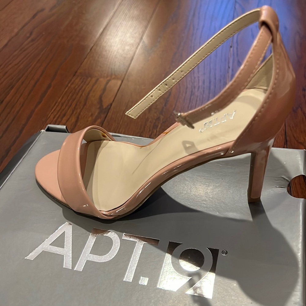 Never worn in box size 6 blush patent ankle strap heels